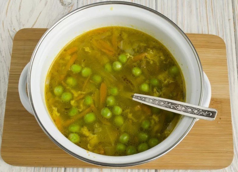 Суп с зелёным горошком консервированным и курицей